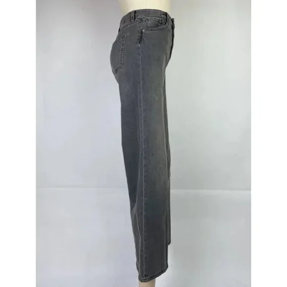 H&M Girls Wide Leg Jeans Size 14 Kids Dark Gray Denim High Waist Adjustable - Picture 6 of 14